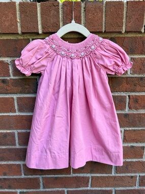 Petit Ami Smocked Pink Bishop Floral Dress Size 3 Months 100% Cotton